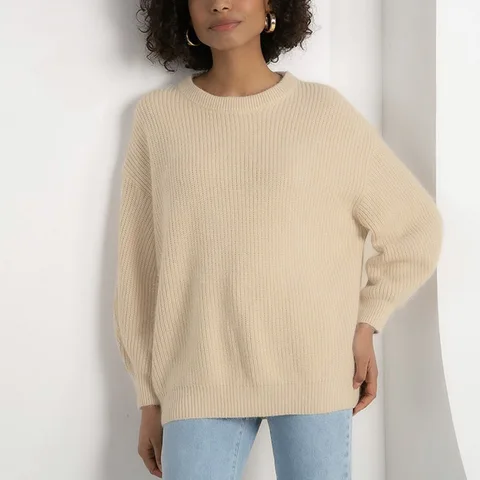 Женский свободный свитер с круглым вырезом, однотонный пуловер на осень и зиму, 2024