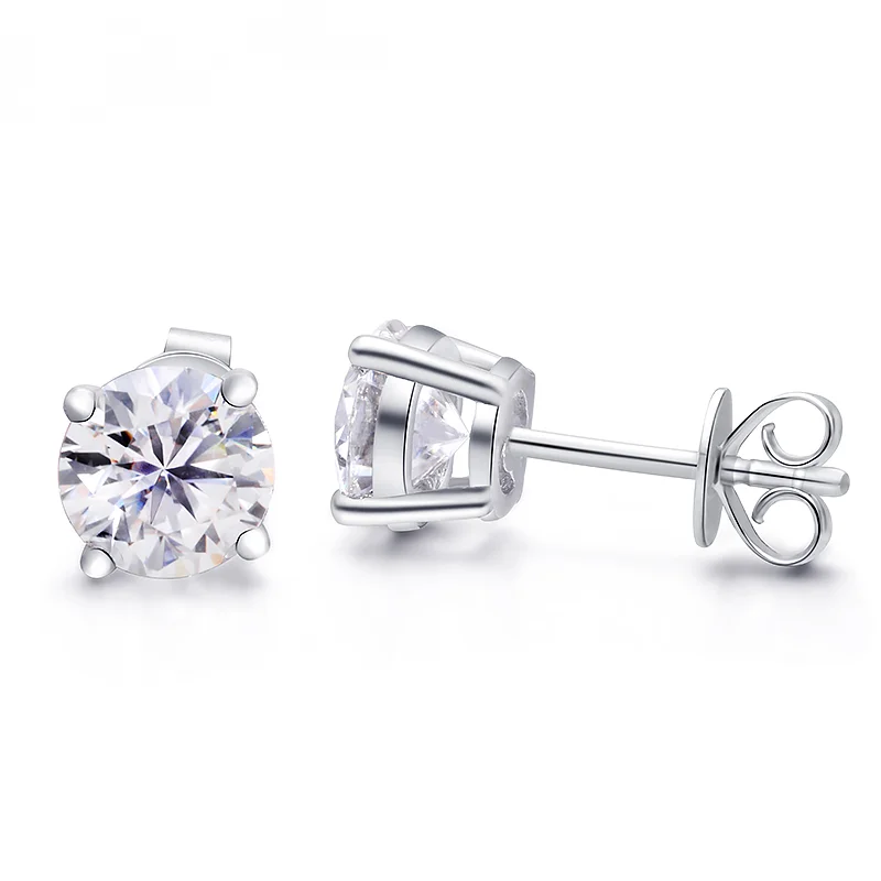 Boucles d'oreilles en Moissanite pour femme et fille, bijoux en plaqué or 18 carats, coupe ronde Simple, 2ct, cadeau assorti