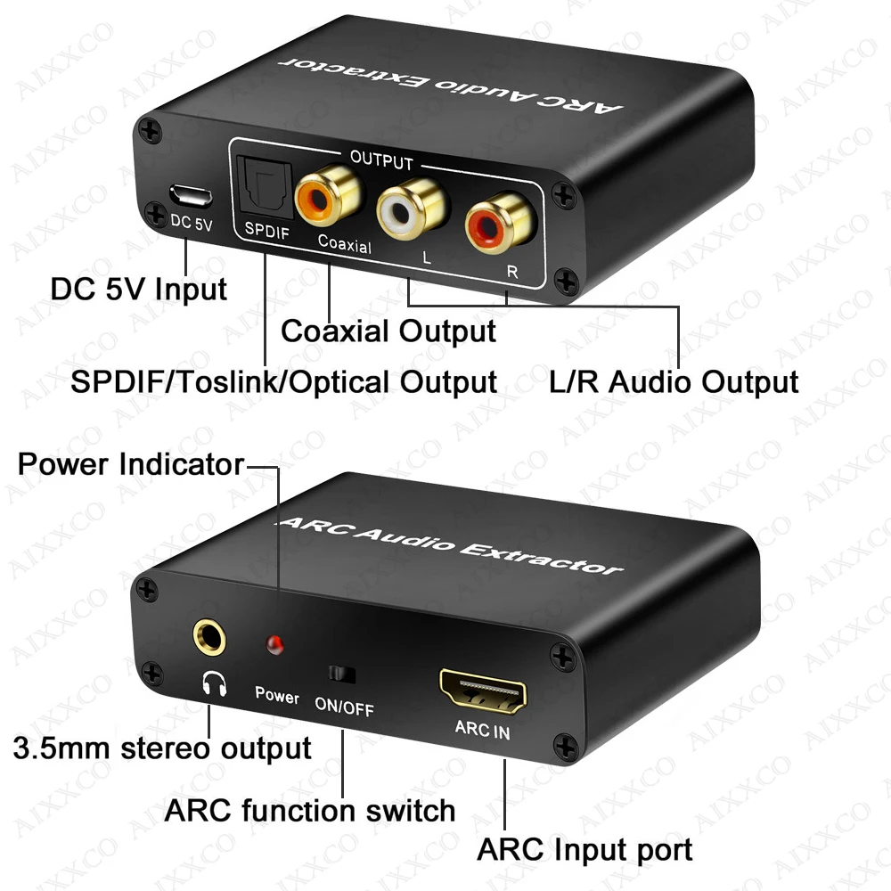 Аудиоэкстрактор ARC цифровой оптический TOSLINK SPDIF/коаксиальный аналоговый 3 5 мм L/R