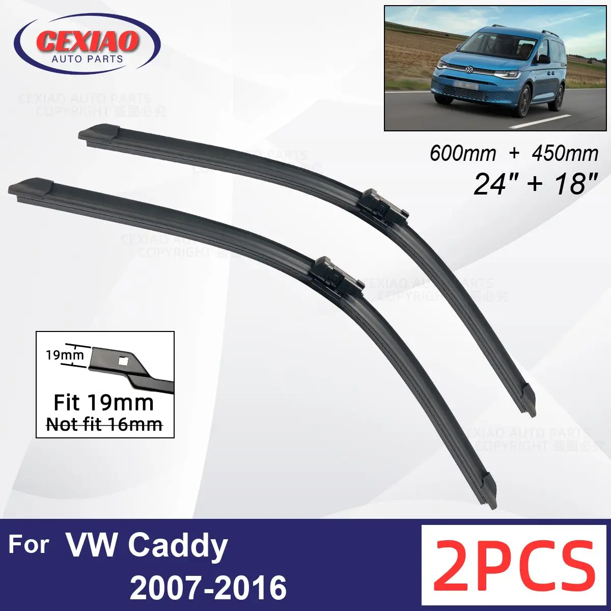 

Car Wiper For VW Caddy 2007-2016 Front Wiper Blades Soft Rubber Windscreen Wipers Auto Windshield 24"+18" 600mm + 450mm