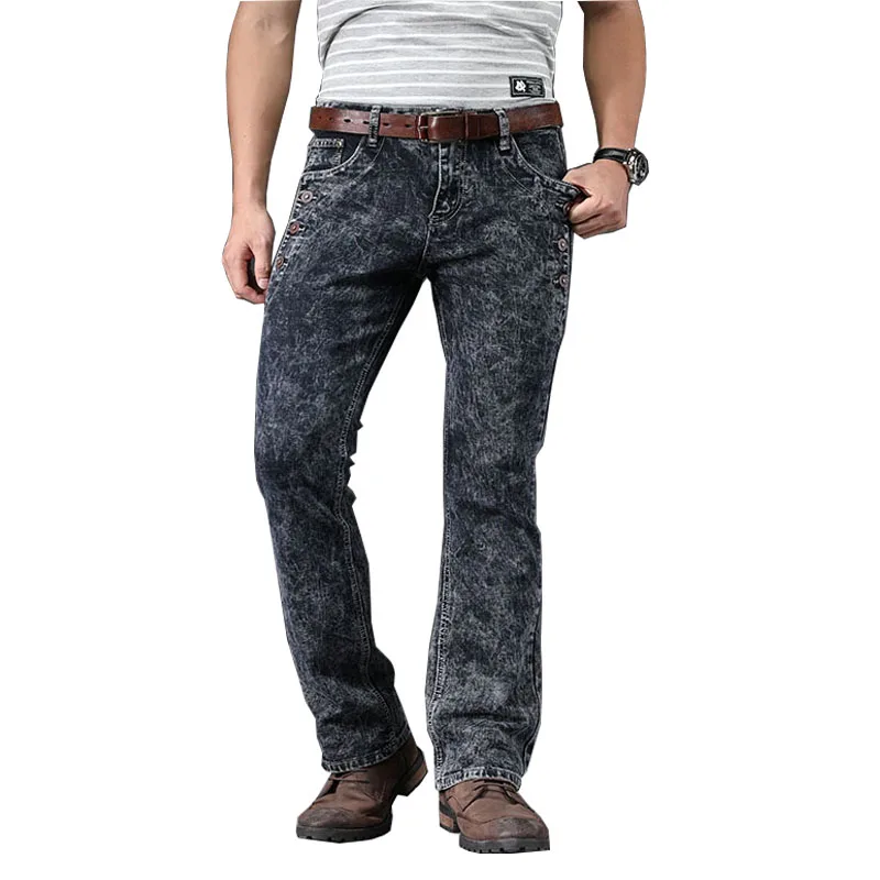 Men Retro Designer Flare Jeans Pants Stretch Slim Denim Bootcut Trousers For Male Black Blue Color