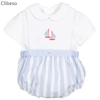 2pcs newborn boys clothes set spanish infant toddler white top outfit 2022 summer children embroidery baby clothing unisex suits