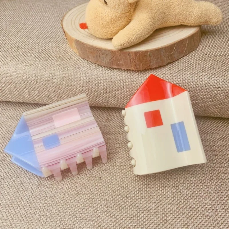

Cartoon Fairy Tale Cabin Acetate Claw Clip Stripe Red and White House Hair Clips Colored Fun Cute Hair Clip Hair Accessories