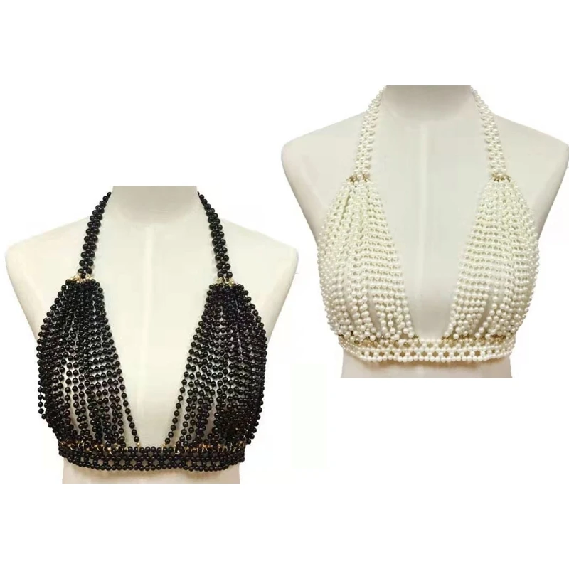 

Женский бюстгальтер с имитацией жемчуга и лямкой на шее, сексуальный бюстгальтер с открытой спиной в стиле бохо, нагрудная цепочка, ювелирн...