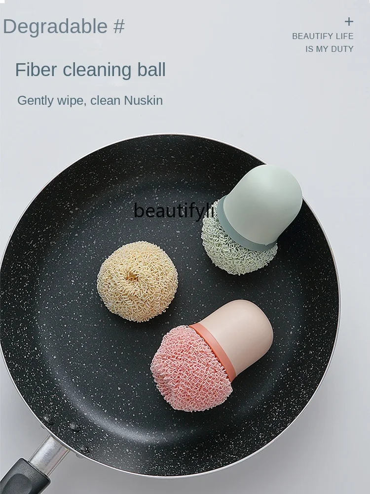 

zqNano Steel Wire Ball Cleaning Ball Household Kitchen Just Silk Cotton Dish Ball Polishing Brush with Handle