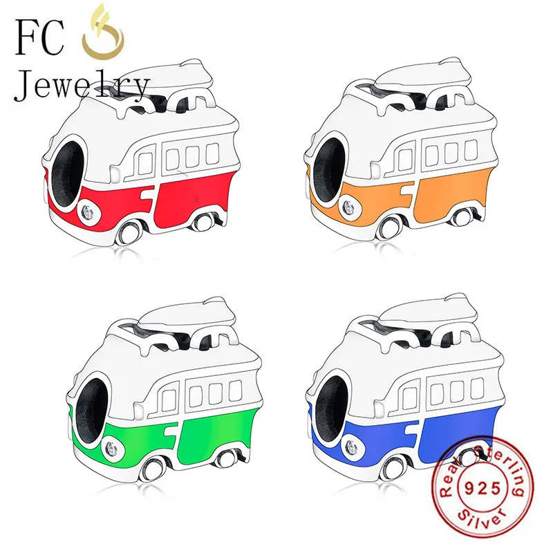 

FC ювелирные изделия подходят оригинальные браслеты BrandCharms 925 серебро синий красный зеленый эмаль кемпинг автомобиль Бисер для изготовления женщин Berloque 2020