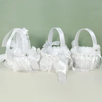 1p romantic white wedding flower basket silk decorative plastic storage box bridal shower bridesmaid children rose flower basket