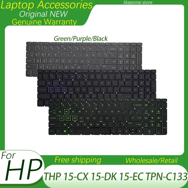 

New US Backlit Keyboard For HP 15-CX 15-DK 15-EC TPN-C133 Series Laptops Gamer Keyboard Plamrest Case Cover Green/Purple/Black