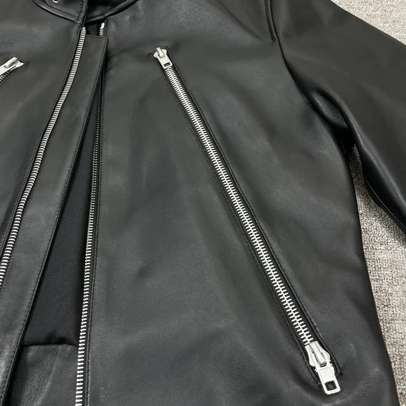 Мужская кожаная куртка из овечьей кожи с воротником-стойкой