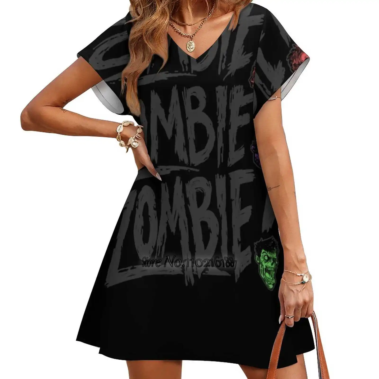 

Zombie Zombie Zombie Elegant Fashion V-Neck A-Line Skirt Comfortable High Quality Women Clothing Dress Zombie Horror Macabre