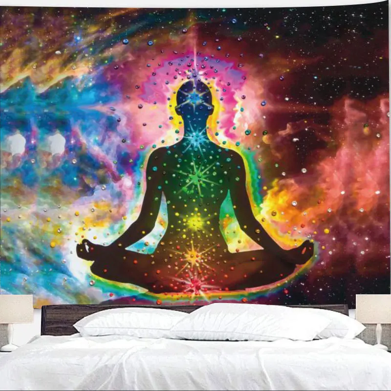 

Psychedelic Buddha Statue Meditation 7 Chakra Tapestry Wall Hanging Mandala Tapestries Wall Cloth Yoga Carpet Boho Decor Indian