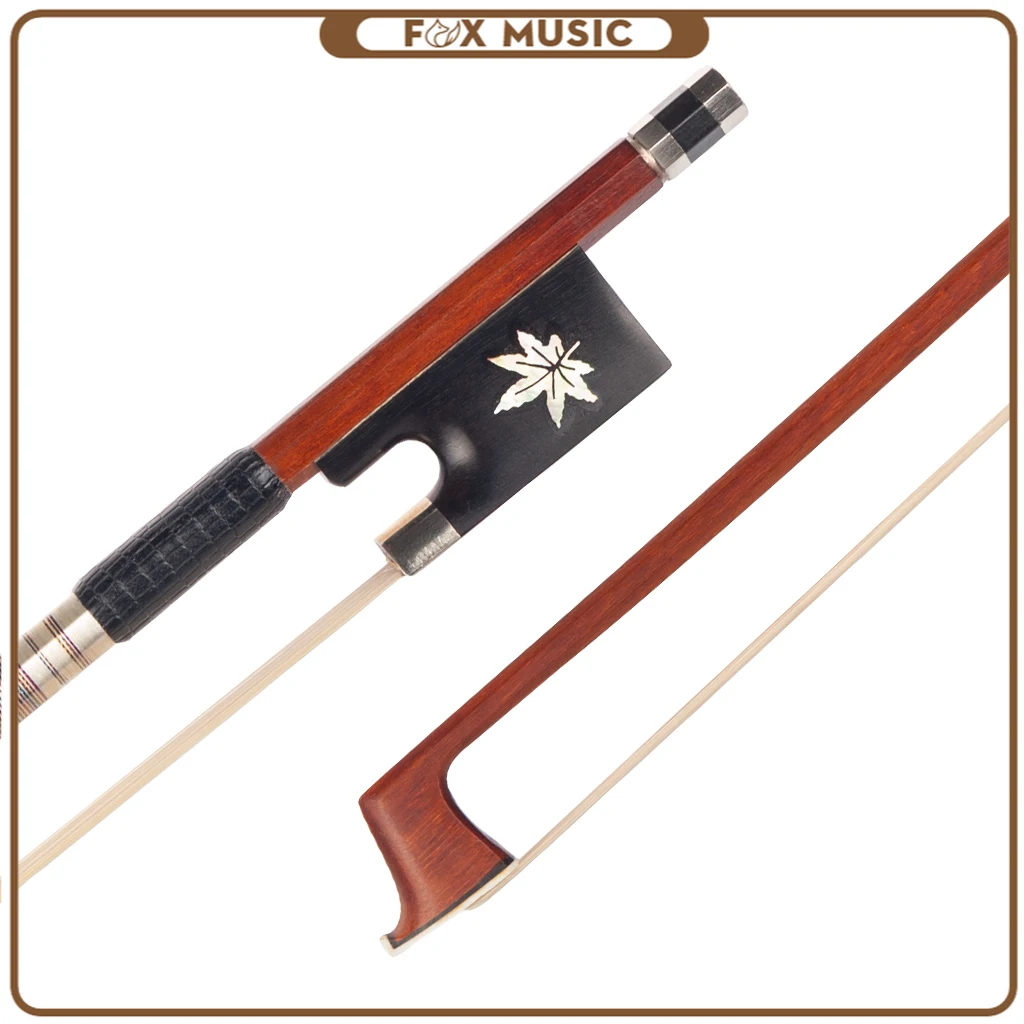 Master Pernambuco Violin Bow Octagonal Stick White Horsehair W/ Maple Leaf Pattern Ebony Frog 4/4 Fiddle Bow Well Balanced