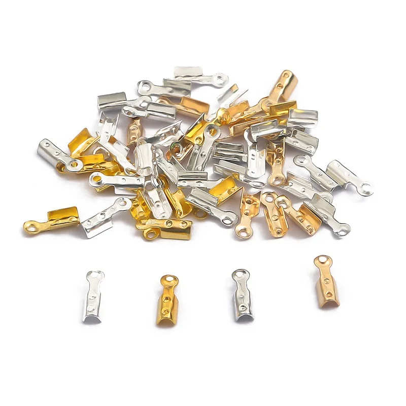 

50pcs 2mm Leather Rope Fastener Clasp Fold Over Crimp Cord Connector for DIY Jewelry Making Necklace Chains End Beads Supplies