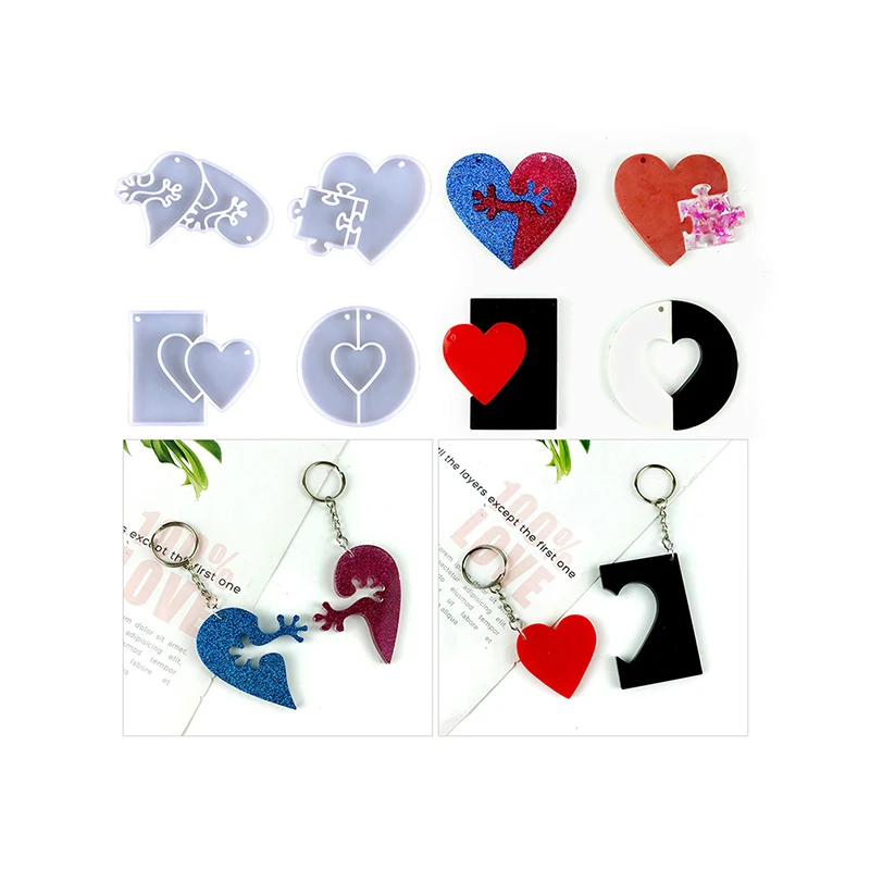 

Silicone Mold Heart Resin Mold Keychain Pendant Silicone Mold DIY Puzzle Keyring