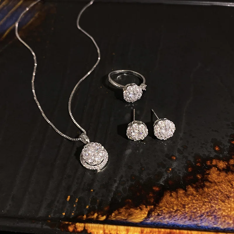 

Роскошные стразы из стерлингового серебра 925 пробы, свадебный набор украшений для женщин, кулон, ожерелье, серьги, набор колец