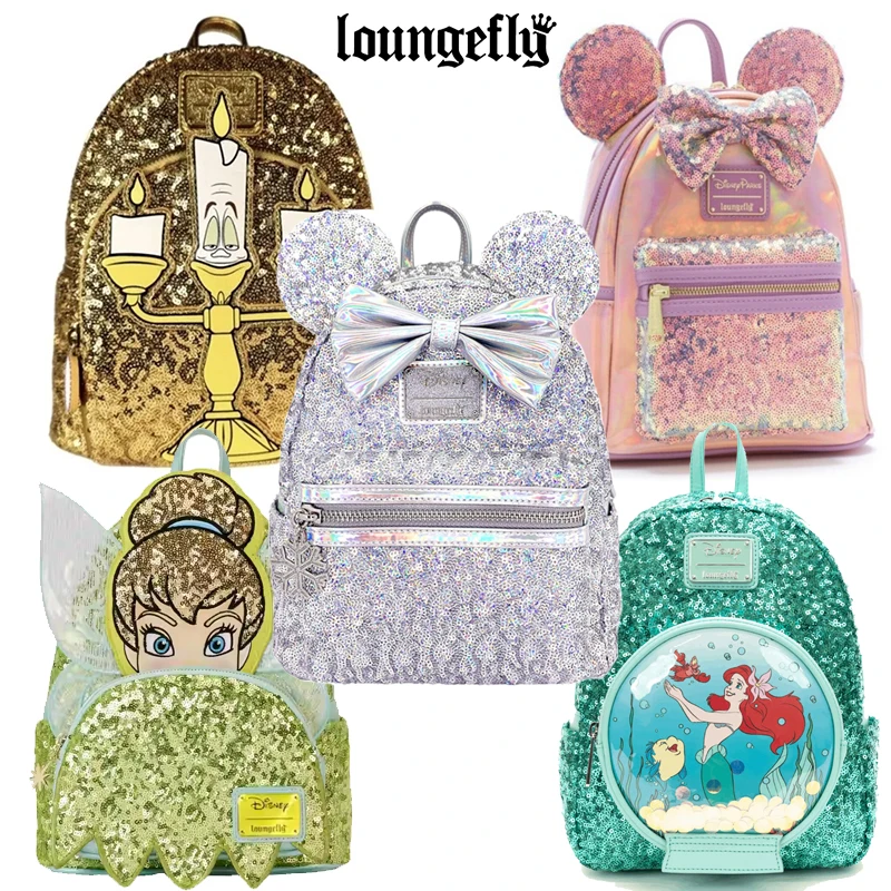 Фото 6-й стильный мини-рюкзак Loungefly Disney с голографическими пайетками и Минни Тинкер Белл Русалка №1