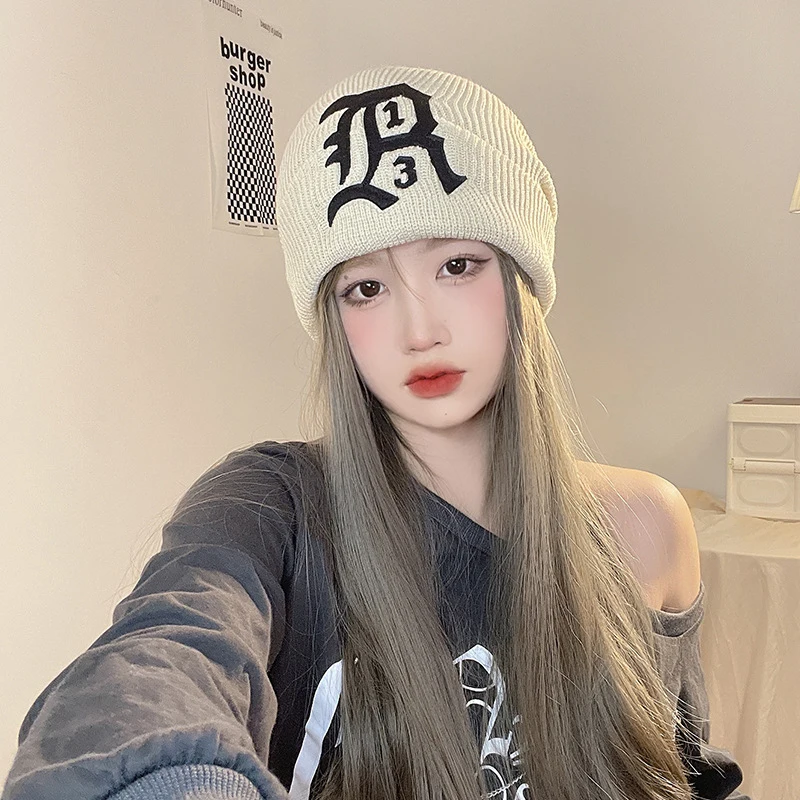 

Шапки-бини в стиле хип-хоп для мужчин, осенне-зимние свободные универсальные теплые белые вязаные шапки, японские Ретро штабелируемые женск...