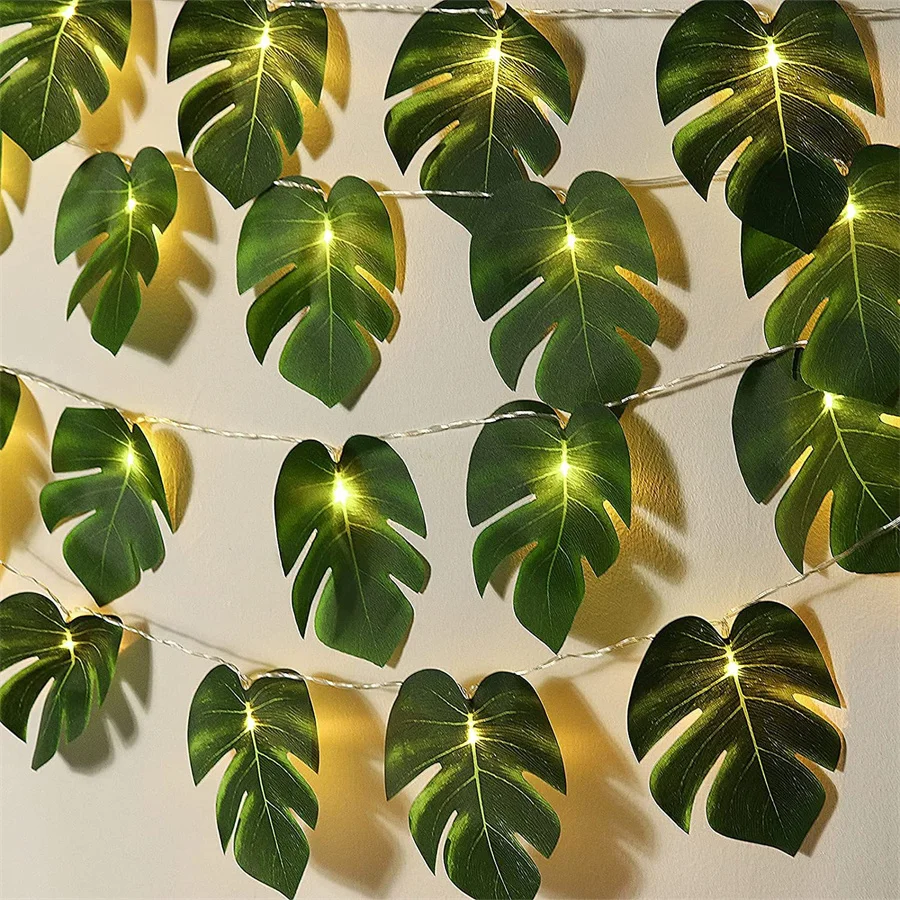 

20 LED Monstera Leaf String Lights Tropical Artificial Rattan Palm Leaves Wall Hanging Vine Leaf Garland Light For Home Bedroom