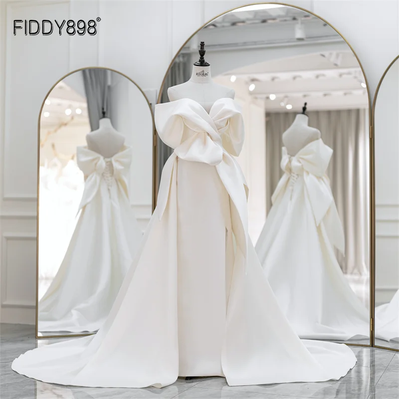 

FIDDY898 Special Design Mermaid Wedding Dress On-shoulder Lace-up Back Overskirt and Leg Split Wedding Gown QD06213