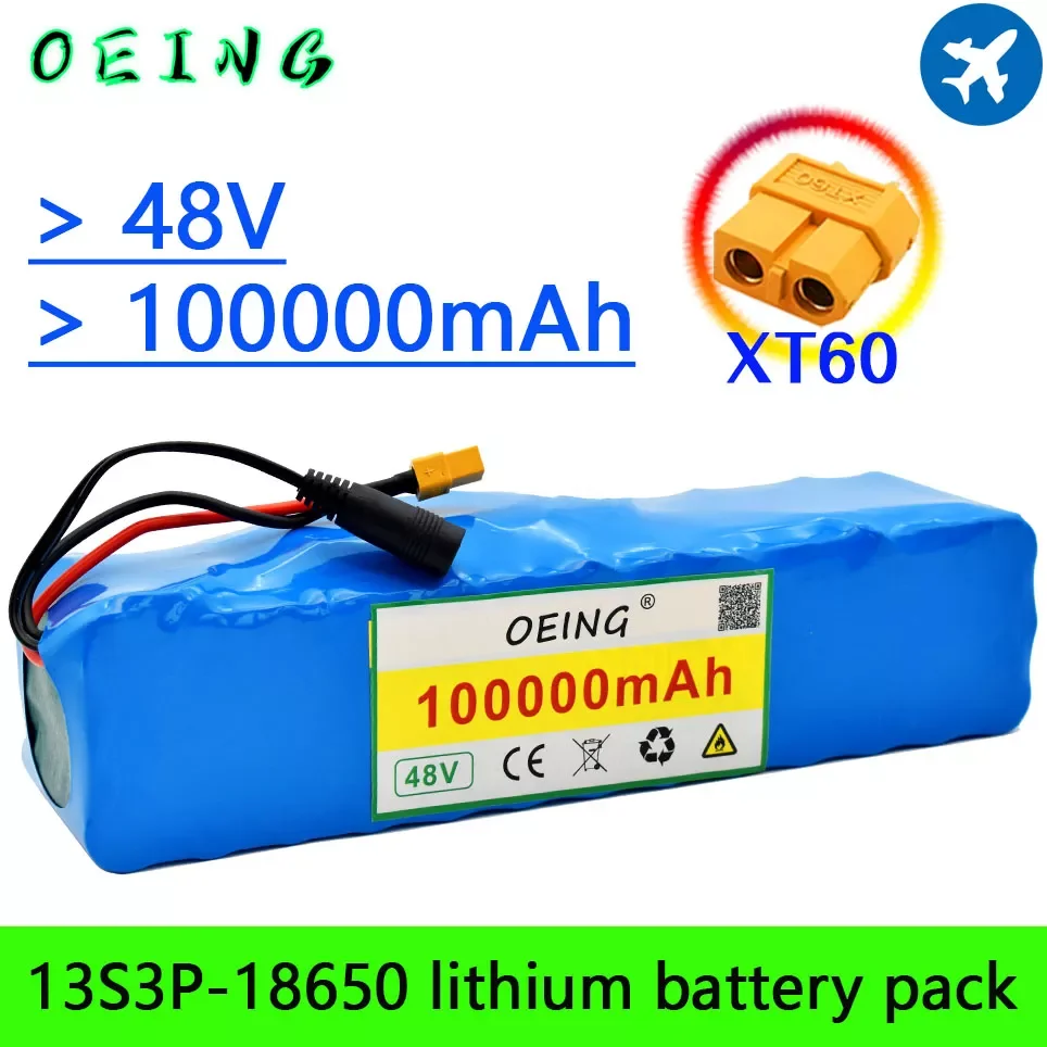 

2023New Large Capacity 48V Battery 48V 100ah 1000W 13s3p Li Ion Battery Pack for 54.6V E-bike Scooter with BMS