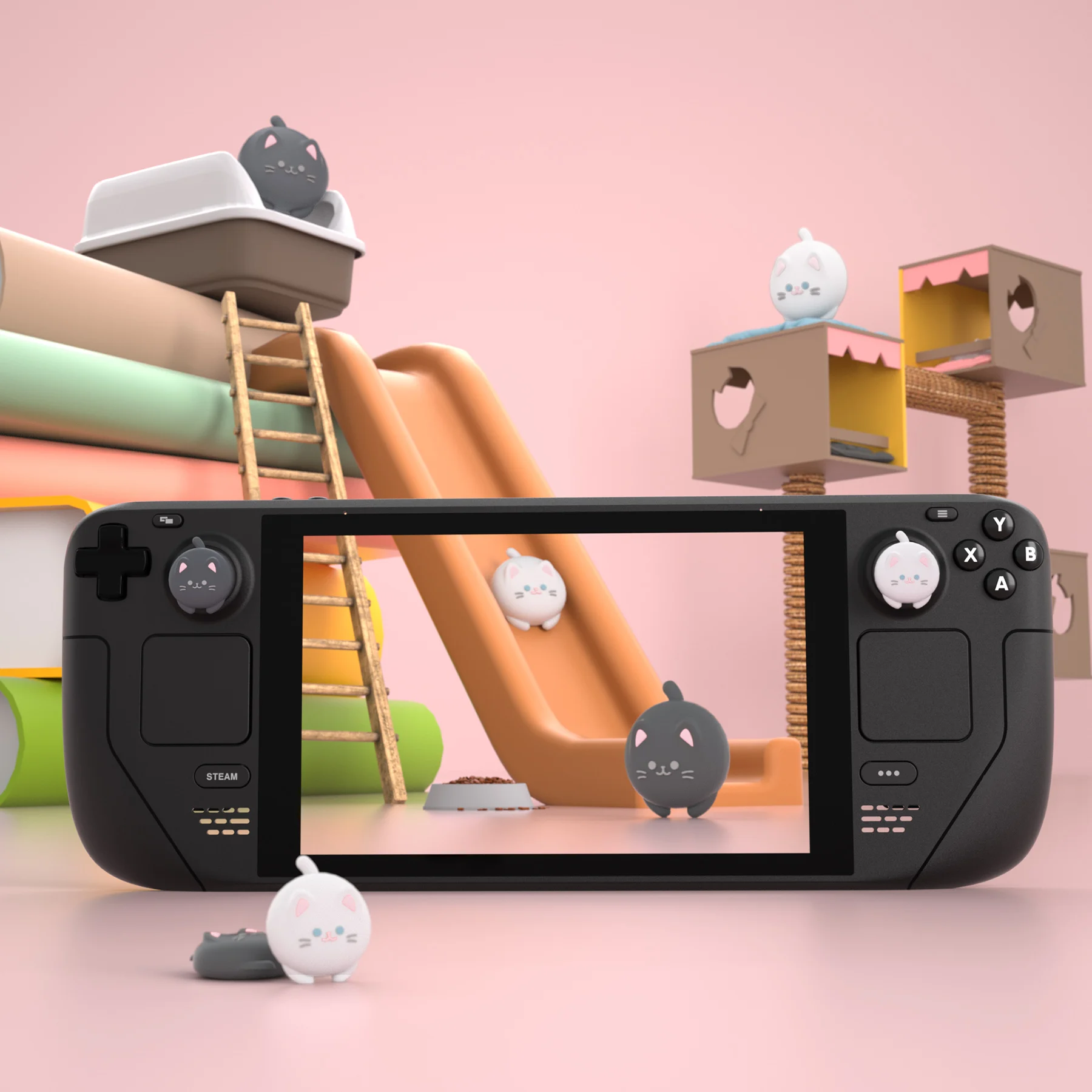 

PlayVital Thumb Grip Caps Silicone Thumbsticks Grips for Steam Deck Joystick Caps- Cutie Kitty