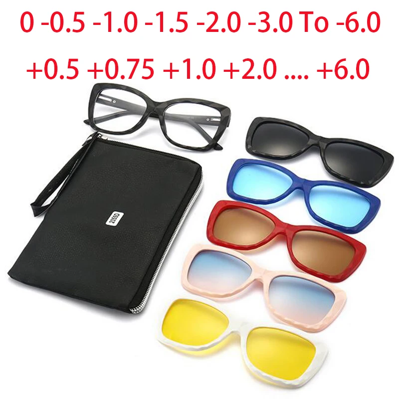 

2355 Cat Eyes TR90 Frame Magnet Clip Square Myopia Glasses 0 -0.5 -1.0 -2.0 To -6.0 , Hyperopia Sunglasses +0.5 +1.0 +2.0 To +6