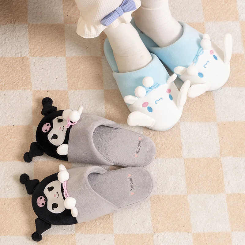 

Sanrioed Kawaii Cinnamoroll My Melody Pochacco Kuromi Cute Girl Autumn Winter Keep Warm Slipper Soft Thin-Bottomed Indoor Shoes