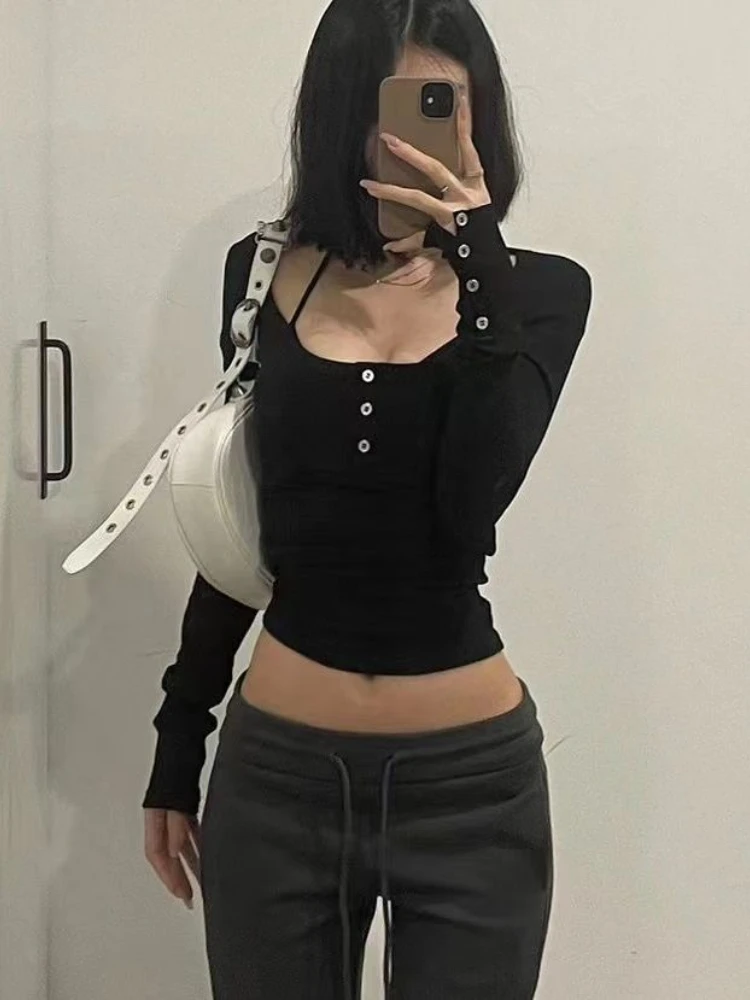 Y2k эстетические винтажные однобортные футболки 2024 уличная одежда трикотажные