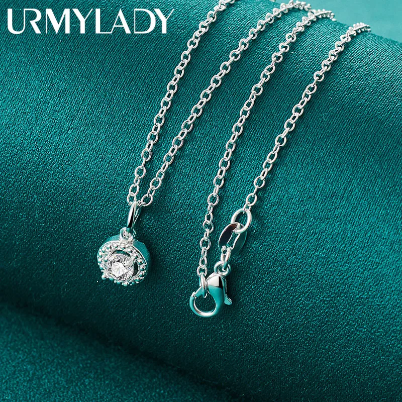 

URMYLADY 925 Sterling Silver Round AAA Zircon Pendant 16-30 Inch Necklace Chain For Women Wedding Engagement Fashion Jewelry