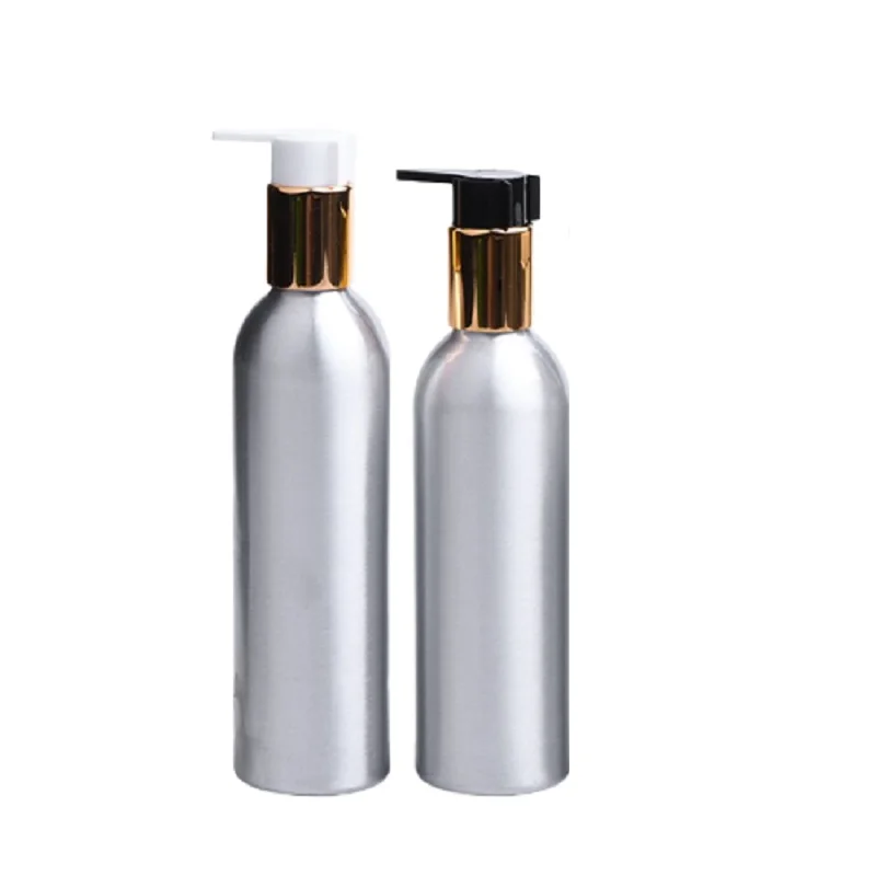 Portable Empty Aluminum Bottle Gold Silver Lotion Pump 150ml 200ml 250ml Tin Metal Cosmetic Packaging Shower Gel Container 20pcs