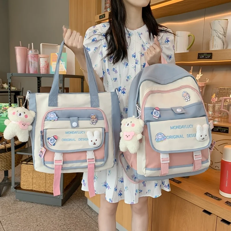 

Set Fashion bag Female Women Backpack Waterproof Shoulder Bag Girl Kawaii College Student Cute School Book Harajuku