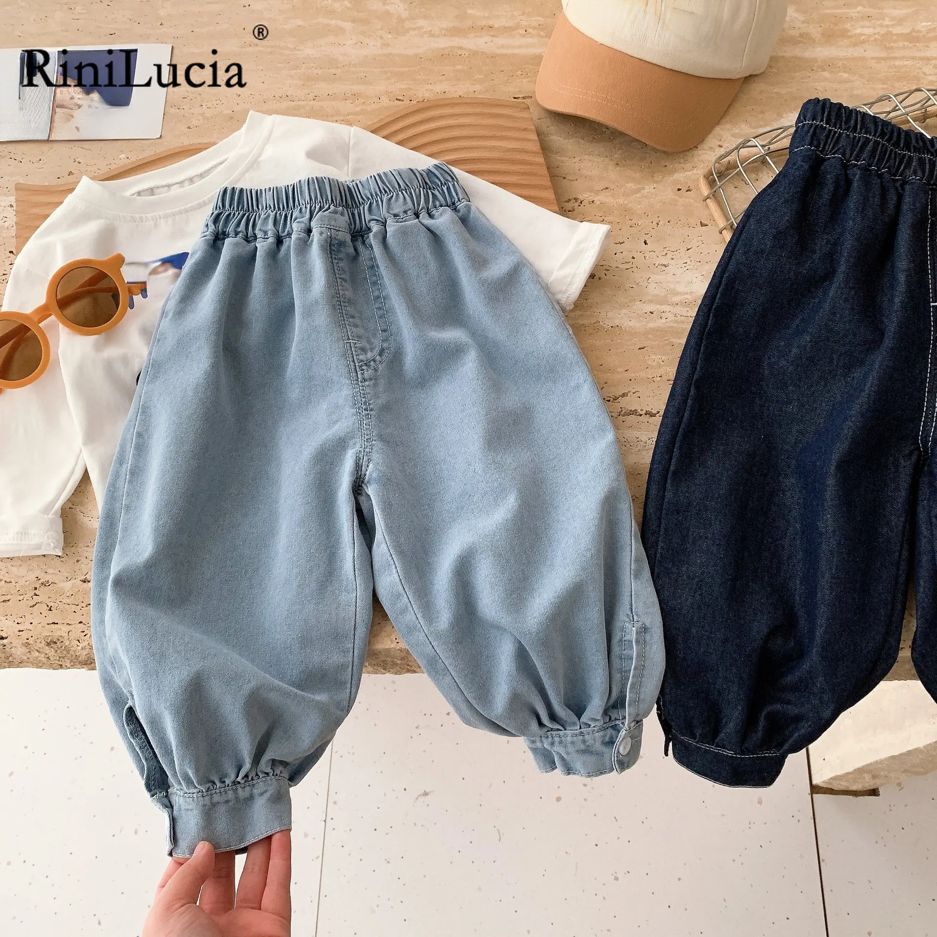

RiniLucia 2023 New Autumn Girl Jeans Baby Boys Kids Jeans Solid Loose Harem Denim Pants Unisex Children Clothing Clothes Bottoms