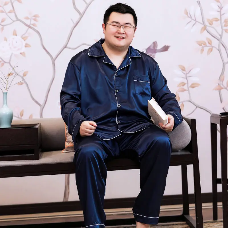 2023 Thin type of ice age season long sleeve pajamas to heavy male yards silk fertilizer increased leisurewear suit 300 catties