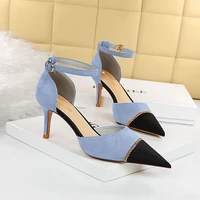 pointed toe metal chain stiletto heel womens sandals summer fashion buckle sexy dress shoes suede heels mixed colors sandals