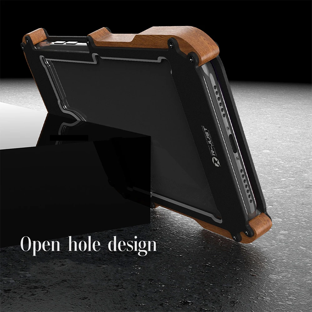 Kup R-JUST Metalowa Obudowa Do IPhone 14 Pro Max 13 Mini 12 11 Xs XR X 7 8 Plus SE Luksusowa Drewniana Zderzak Odporna Na Wstrząsy Osłona Skóry