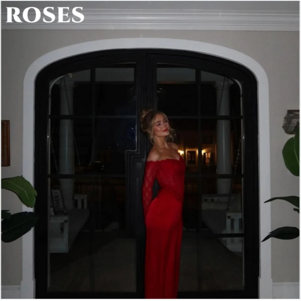 ROSES Красное сексуальное платье для выпускного вечера Кружевные вечерние платья с
