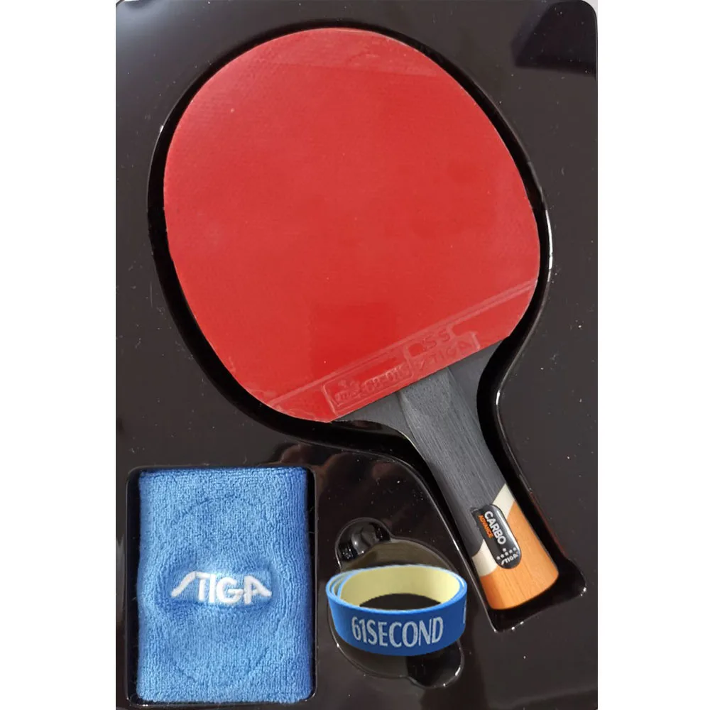 

STIGA 6 Star Carbon (Ship in Original Box) Table Tennis Racket (6-Star Level, Gift Set) with Rubber + Wristband + edge tape Set