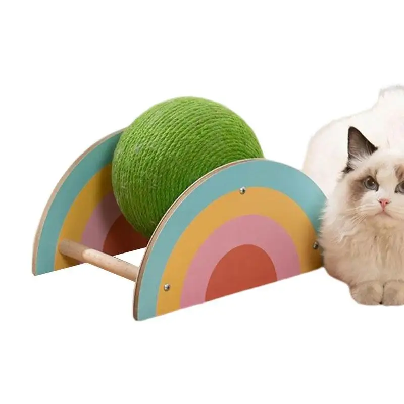 

Cat Scratcher Toy With Sisal Ball Interactive Solid Wood Scratcher Exquisite Pet Toys With Fresh Green Sisal Balls And A Base