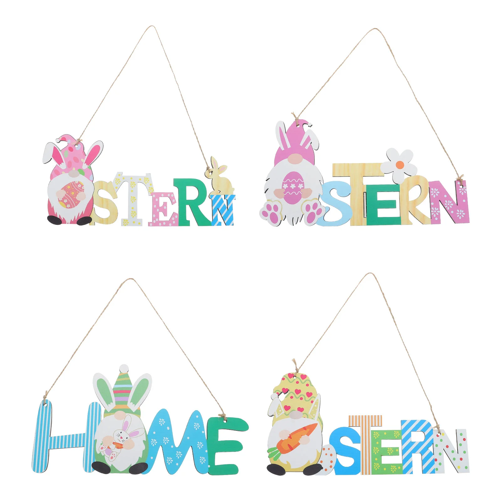 

4 Pcs Easter Wood Pendant Sign Front Door Wall Decor Gift Rudolph Hanging Ornament Wooden Board