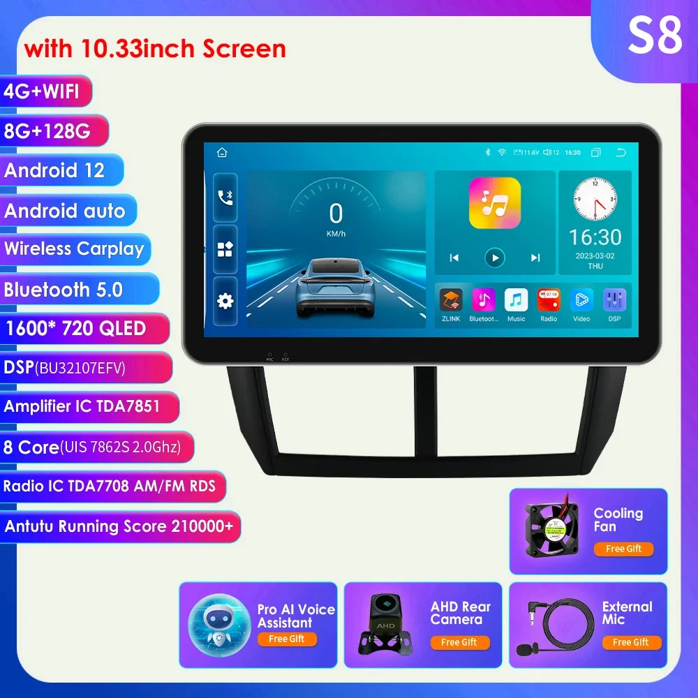 

Hizpo 2din 10,33 "Android 14 Auto Carplay для Subaru Forester 3 SH Impreza GH GE 2008-2014 Автомобильный радиоприемник Мультимедийный плеер Стерео 4G