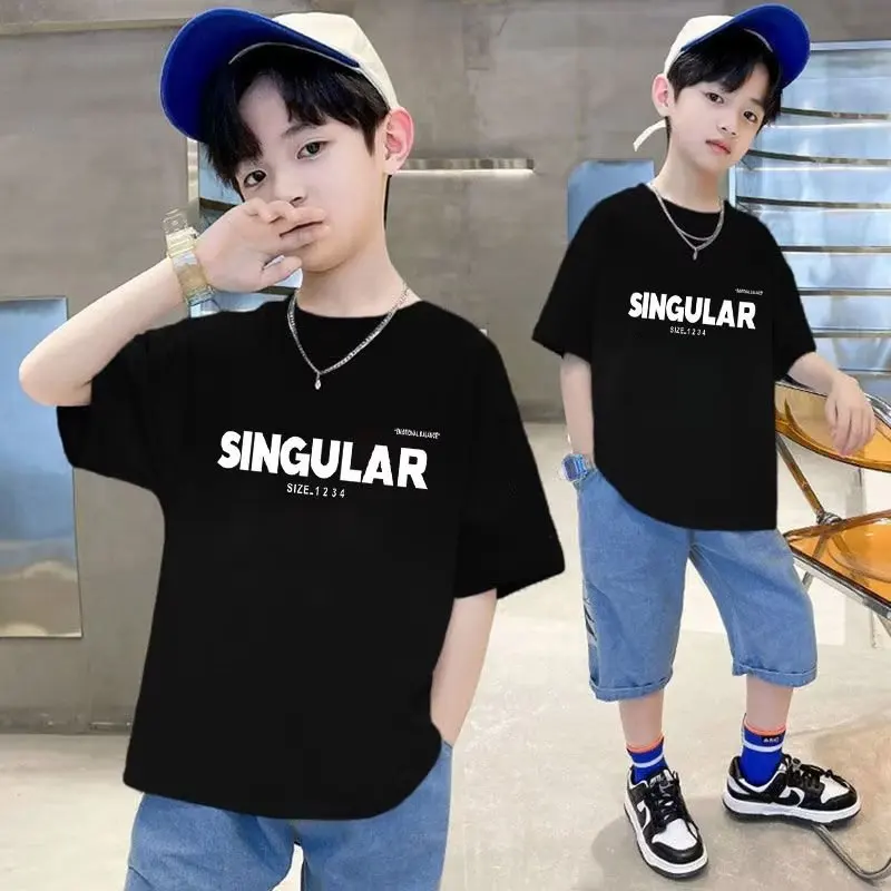 

Simple Japanese Summer Fashion New Versatile Children's Wear Art Short Sleeve Harajuku Fashion Men's Round Neck Popular T-shirt