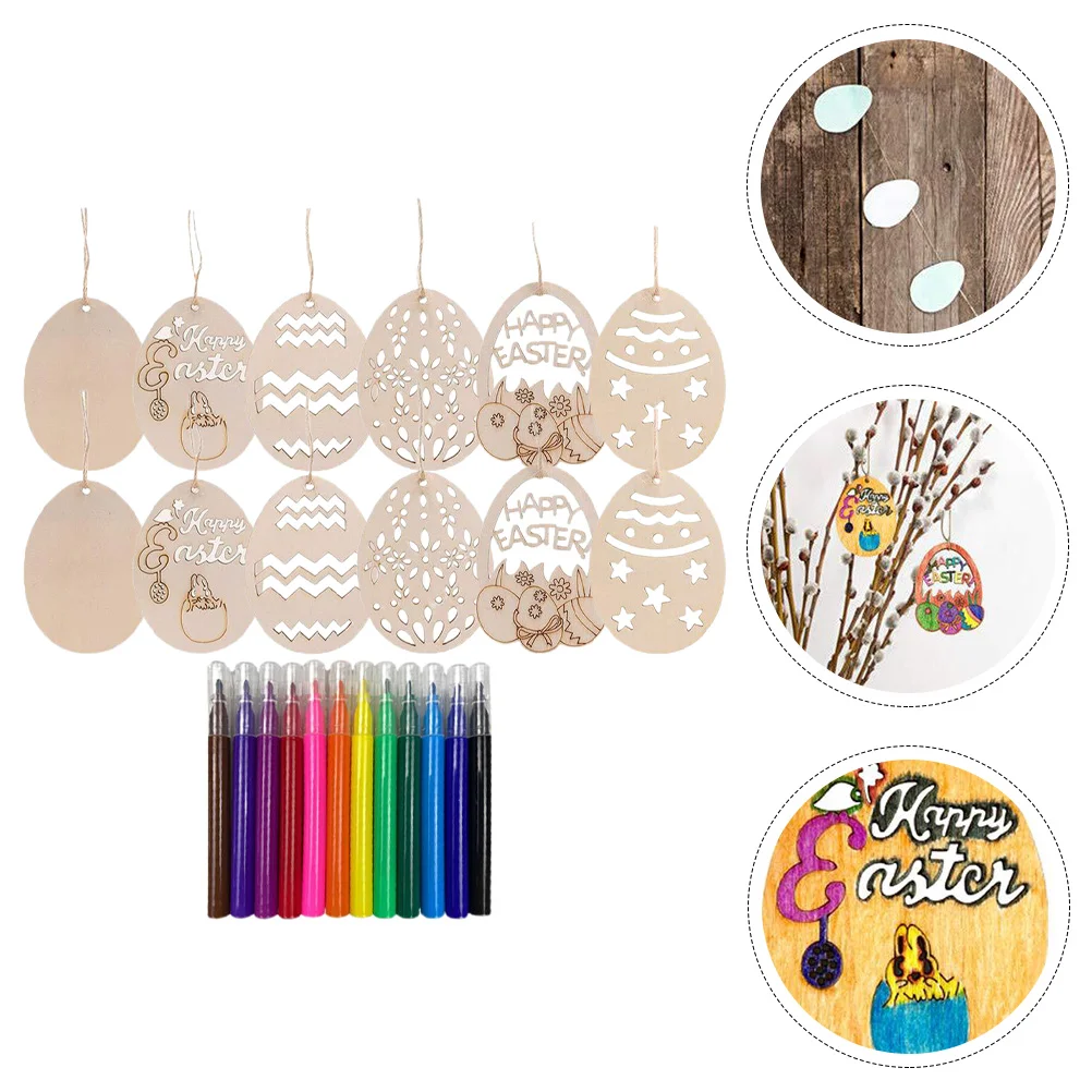 

30Pcs Unfinished Wood Easter Ornament Unpainted Easter Egg Cutouts Pendant Hanging Embellishments