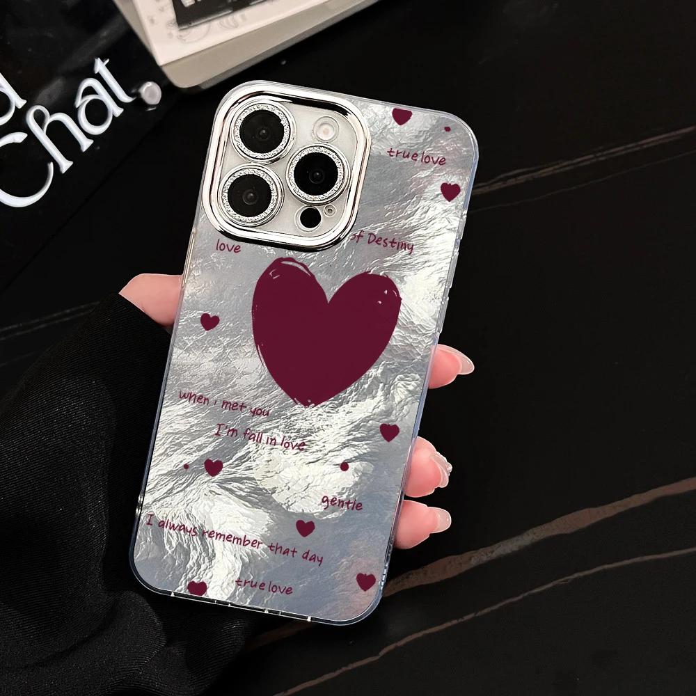 Фото Чехол для телефона Wine Red Giant Heart для iPhone 17, 16, 14, 15, 13, 12, 11 Pro Max, 16, 15, 14 Plus, 17 Air с гальваническим покрытием линз и защитой от падений №5