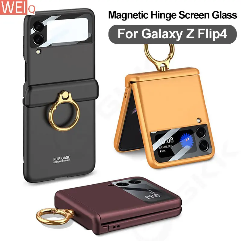 

Magnetic Hinge All-included Cover For Samsung Galaxy Z Flip 4 Case Camera Glass Protector Hard Ring For Galaxy Z Flip4 Cover