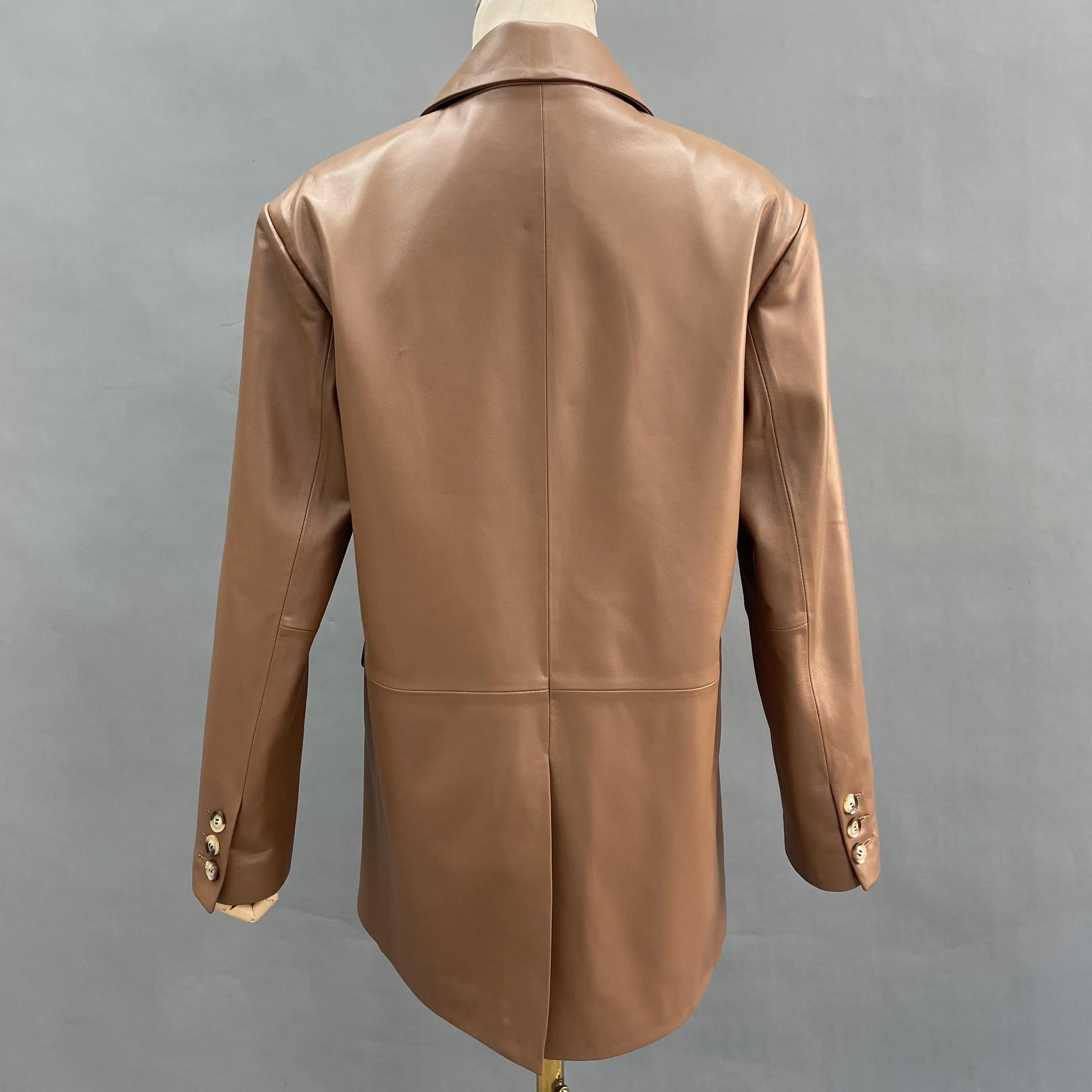 JANEFUR Genuine Leather Jacket Women 2023 Fashion Real Sheepskin Blazer Chocolate Office Lady Outerwear