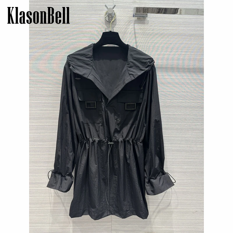 

5.4 KlasonBell Women Temperament Comfortable Solid Color Hooded Drawstring Side Zipper Mini Shirt Dress