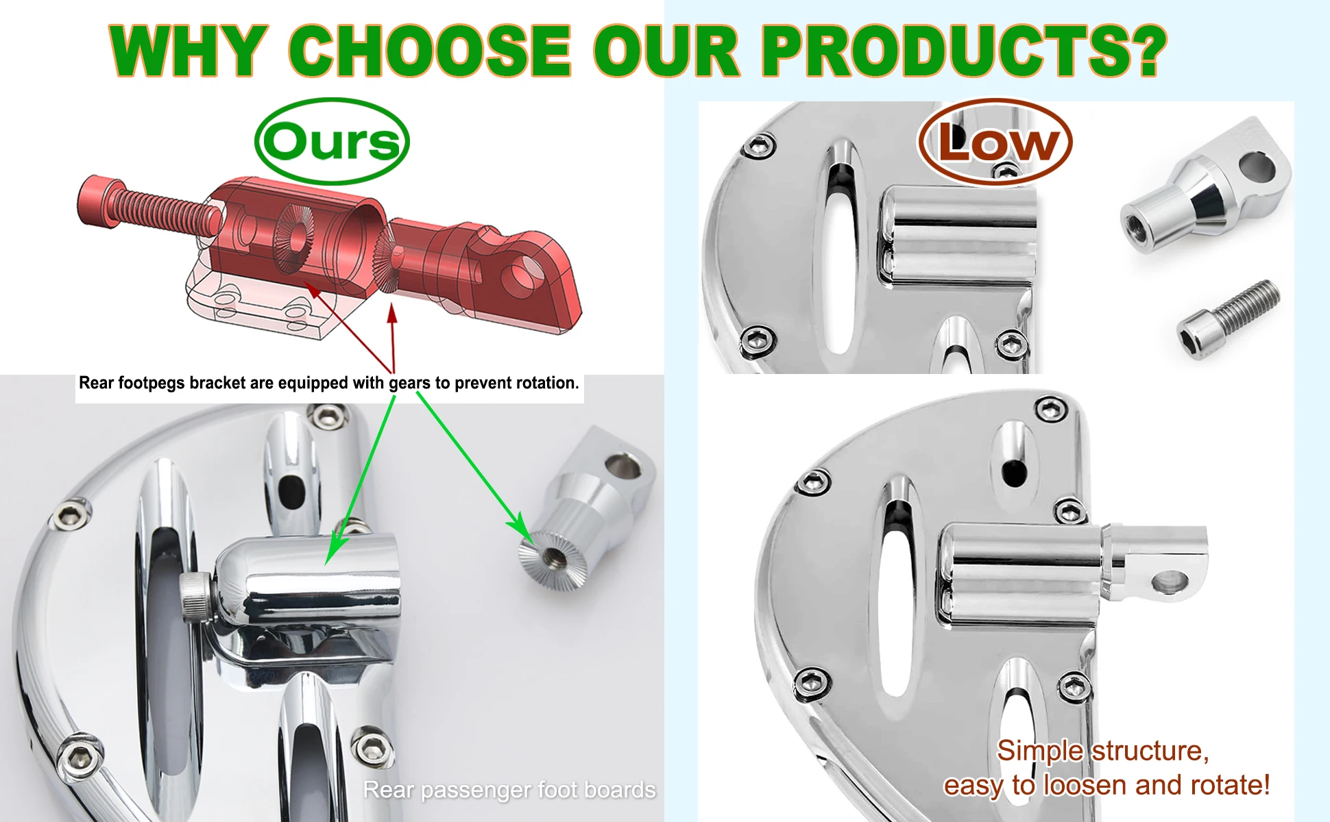 Хромированный передний водительский пол + задние колышки для harley хромированный