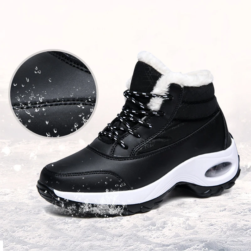 Women's Snow Boots Waterproof Leather Thick Bottom Air Cushion Winter Ankle Boots Non-slip Outdoor Walking Shoes Gift for Mother