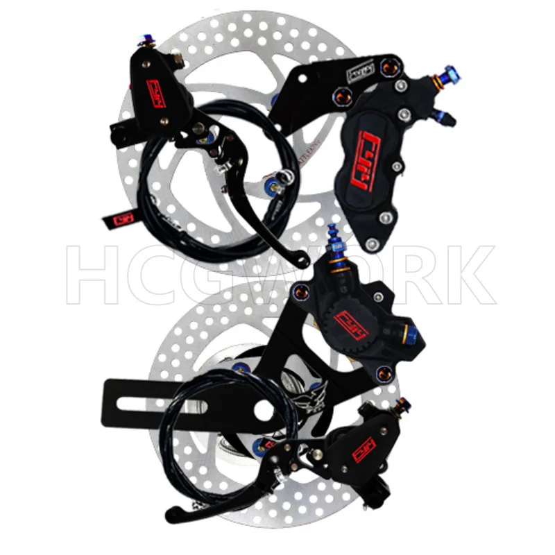 

Electric Bike Accessories Front and Rear Disc Brake Assembly 220mm 4 Pistons Axial Brake Caliper for Niu u Series Us Uqi