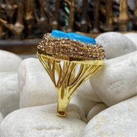 spring and summer blue turquoise inlaid rhinestone plating cute ring ladies personality simple net red jewelry